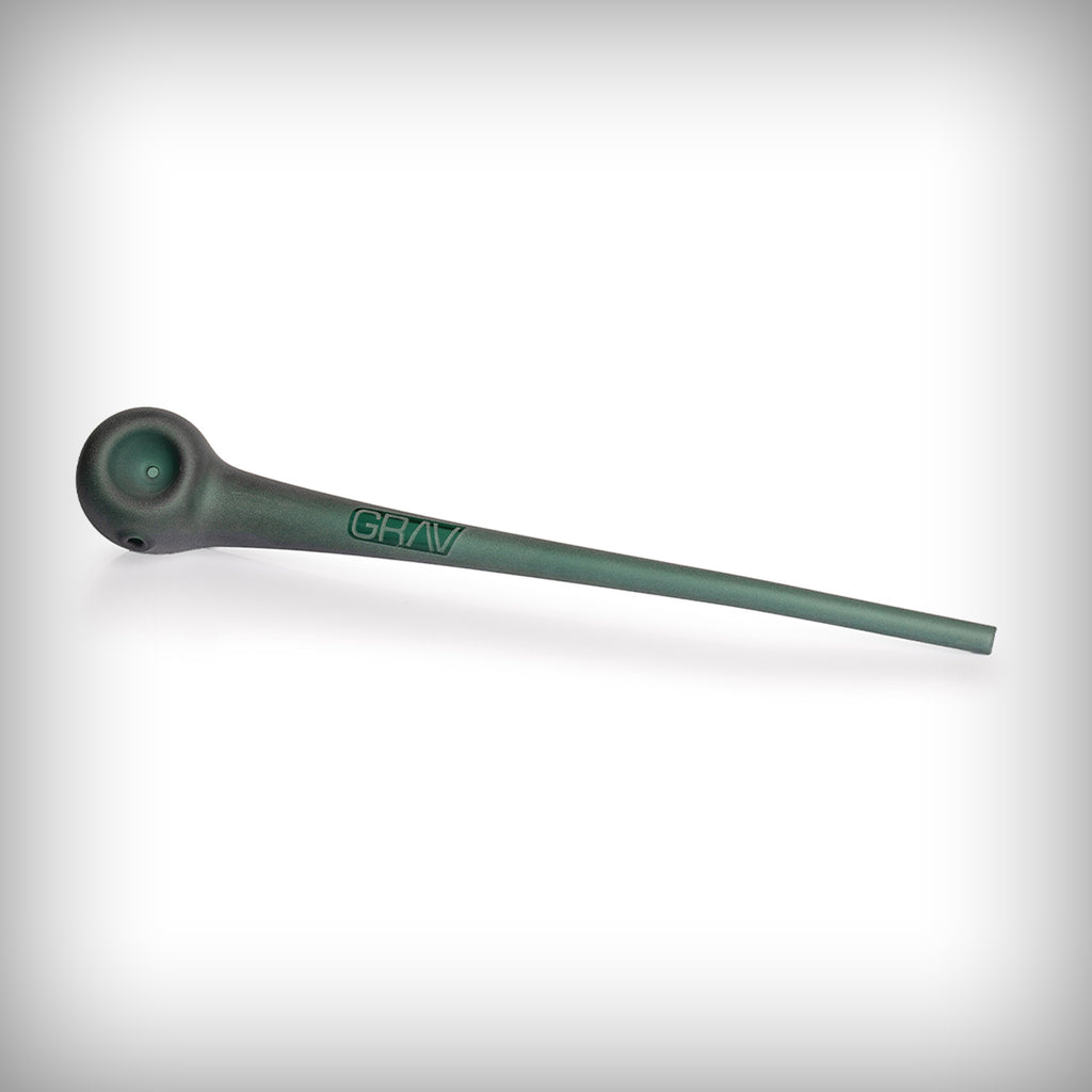 Lake Green GRAV Sandblasted Gandalf glass pipe shown in side profile