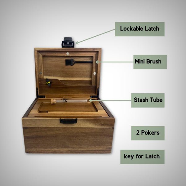 Large dark wood stash box for herbs and smoking accessories