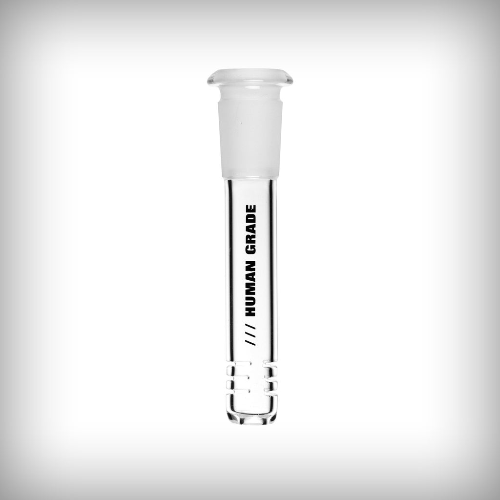 Long Human Grade 14mm downstem with logo, frosted joint and diffuser slits