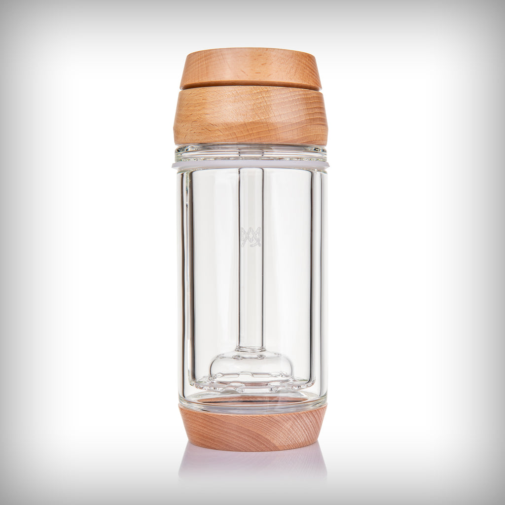 MJ Arsenal Altitude Gravity Bong in Beechwood finish with clear glass chamber and light wood accents