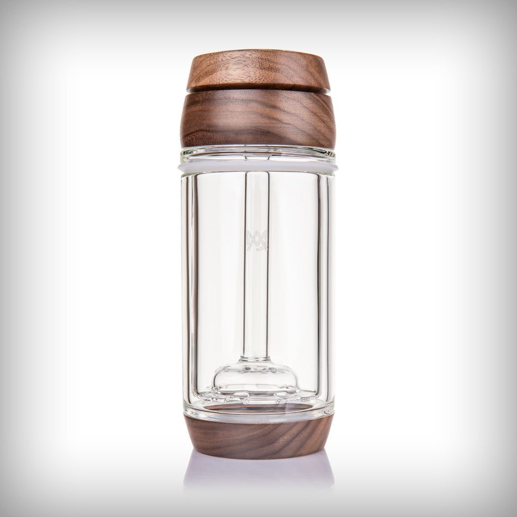 MJ Arsenal Altitude Gravity Bong in Walnut finish showing its internal glass chamber and wood-accented base