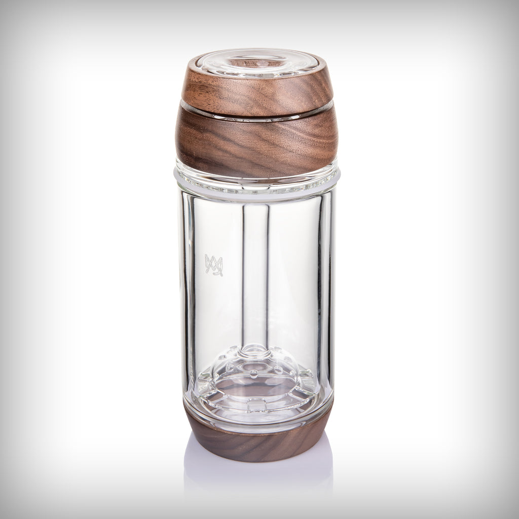 MJ Arsenal Altitude Gravity Bong in Walnut finish with clear cylindrical glass body and wood accents