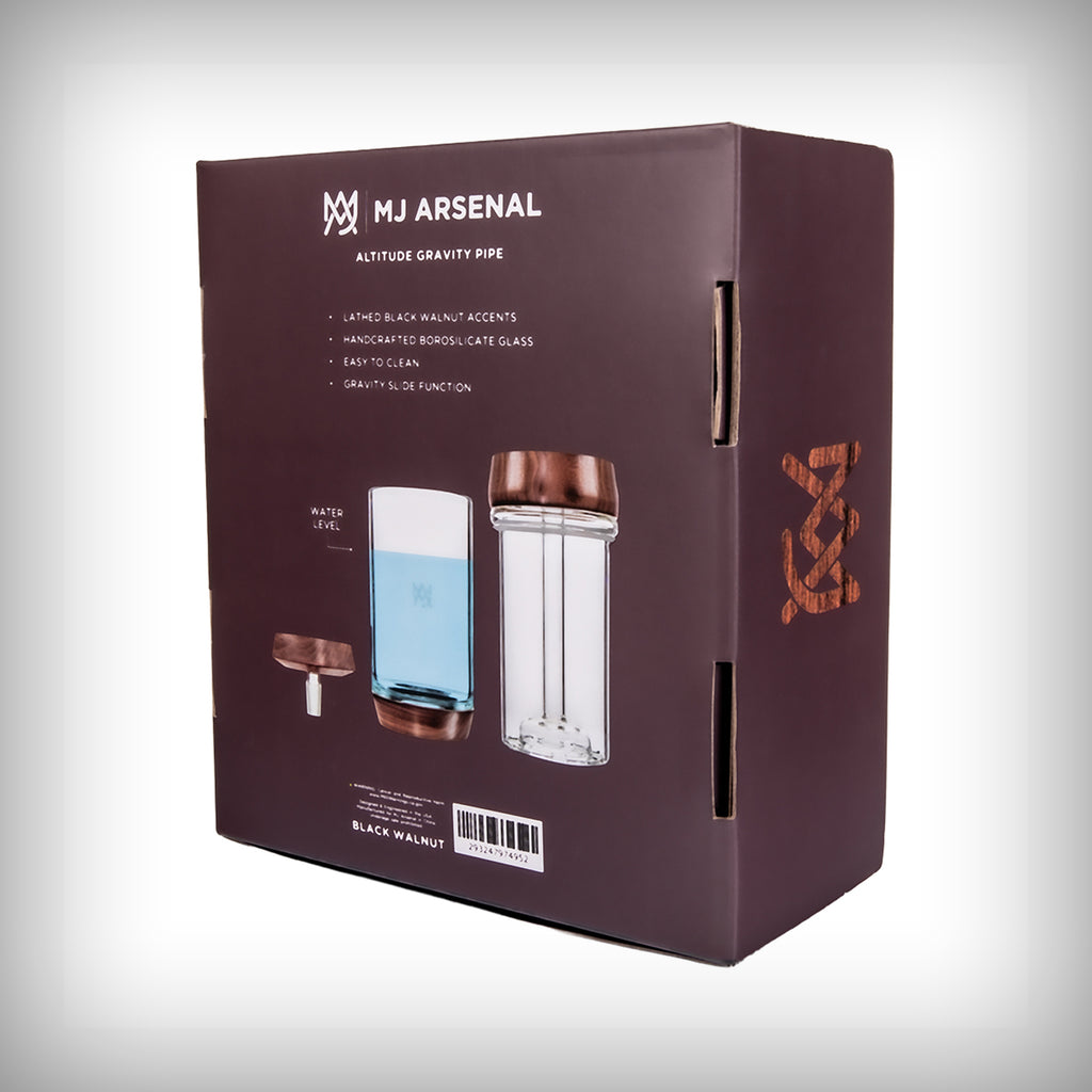 MJ Arsenal Altitude Gravity Bong retail box showing product image and packaging design