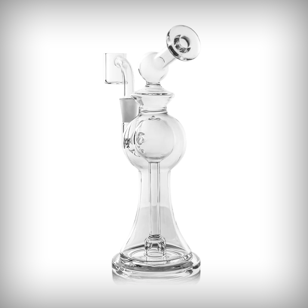 MJ Arsenal Apollo Mini Rig in clear glass with quartz banger, front angle