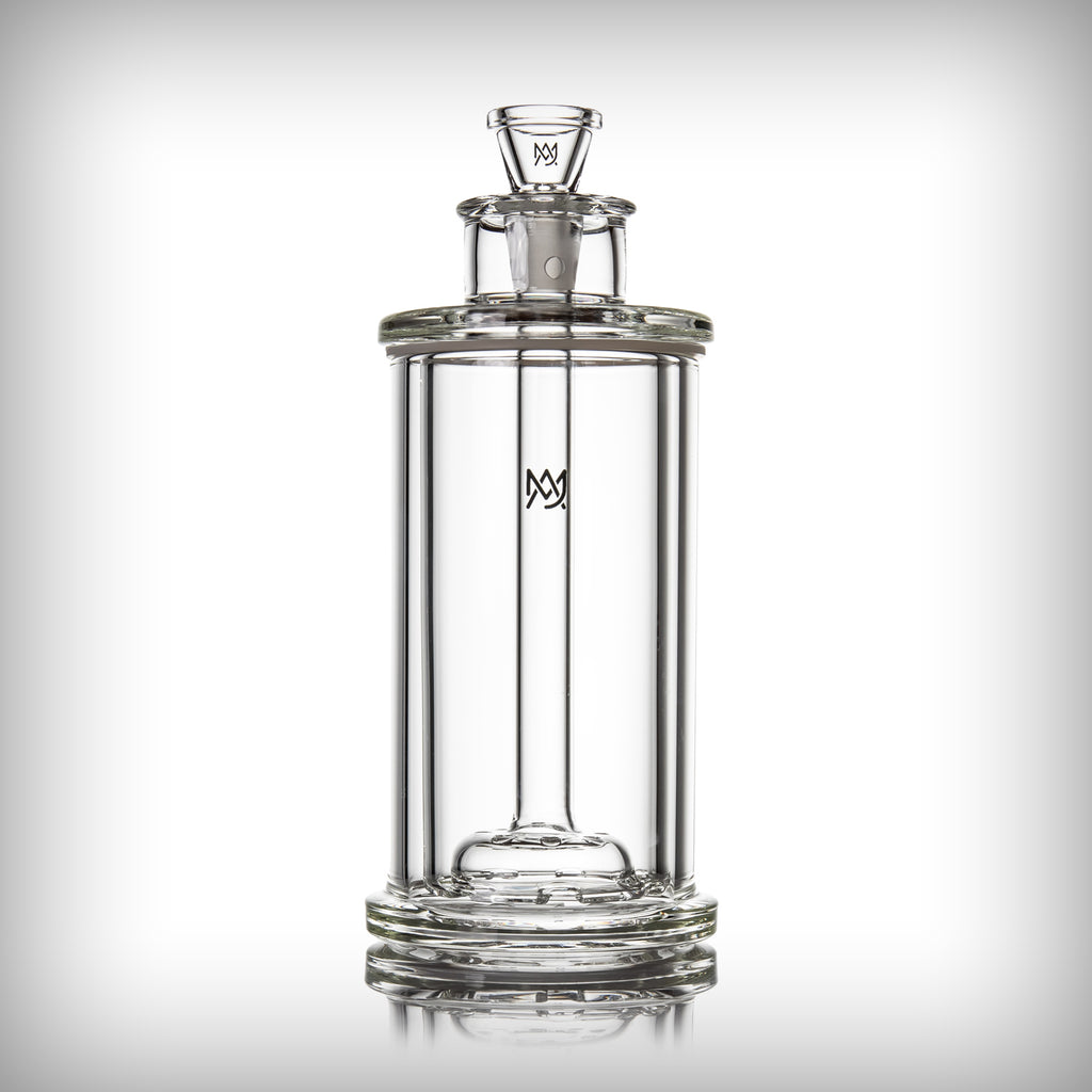 MJ Arsenal Piston Gravity Bong fully assembled with clear glass body, internal core, and removable glass slide.