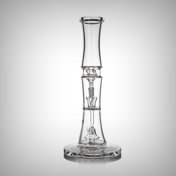 MJ Arsenal Spire close-up showing dual percolator glass construction