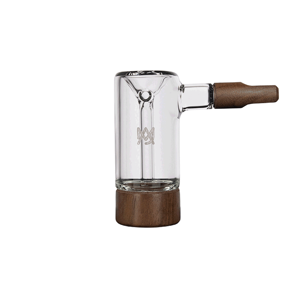 MJ Arsenal Steamboat Bubbler side profile with clear glass and black walnut accents