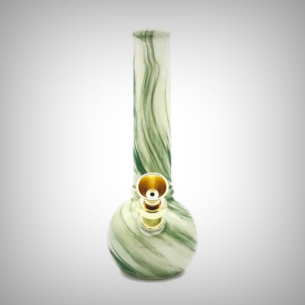 Minh Le Studio Granite ceramic water pipe with green marbled finish and brass bowl