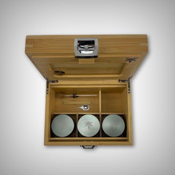 OG Black Bzz Box large wooden stash box with lock and storage compartments