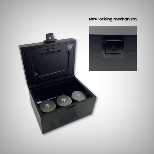 OG Black Bzz Box with black latch and organized storage compartments