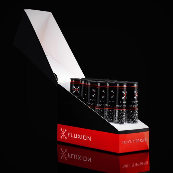 Open Tar Cutter display box with activated carbon bead refill tubes