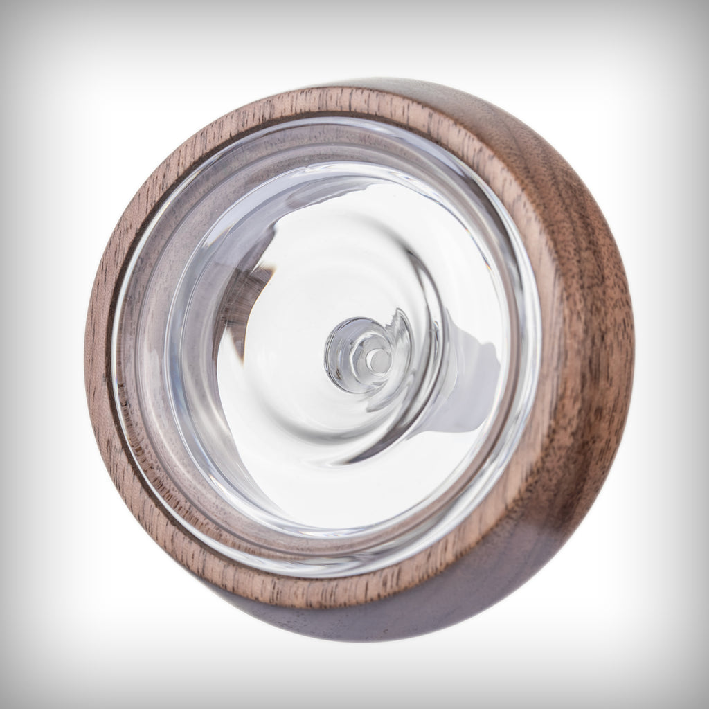 Overhead view of the MJ Arsenal Altitude circular wood accent with central glass opening