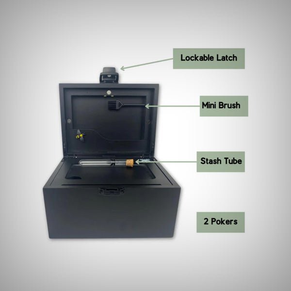 Premium black bamboo stash box organizer with built-in rolling tray