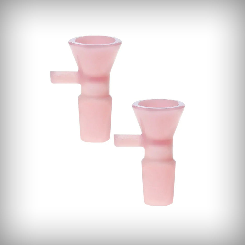 Prism 18mm bowl in Bubblegum pink borosilicate glass, two-piece bundle