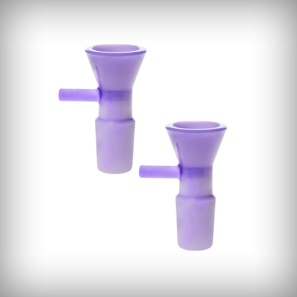 Prism 18mm bowl in Grape Taffy purple borosilicate glass, two-piece bundle