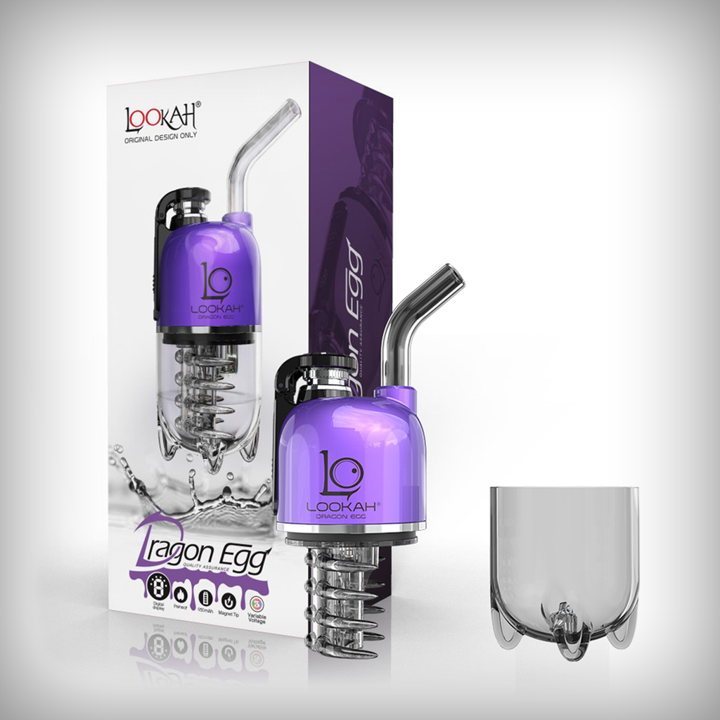 Purple LOOKAH Dragon Egg electric dab rig with retail packaging