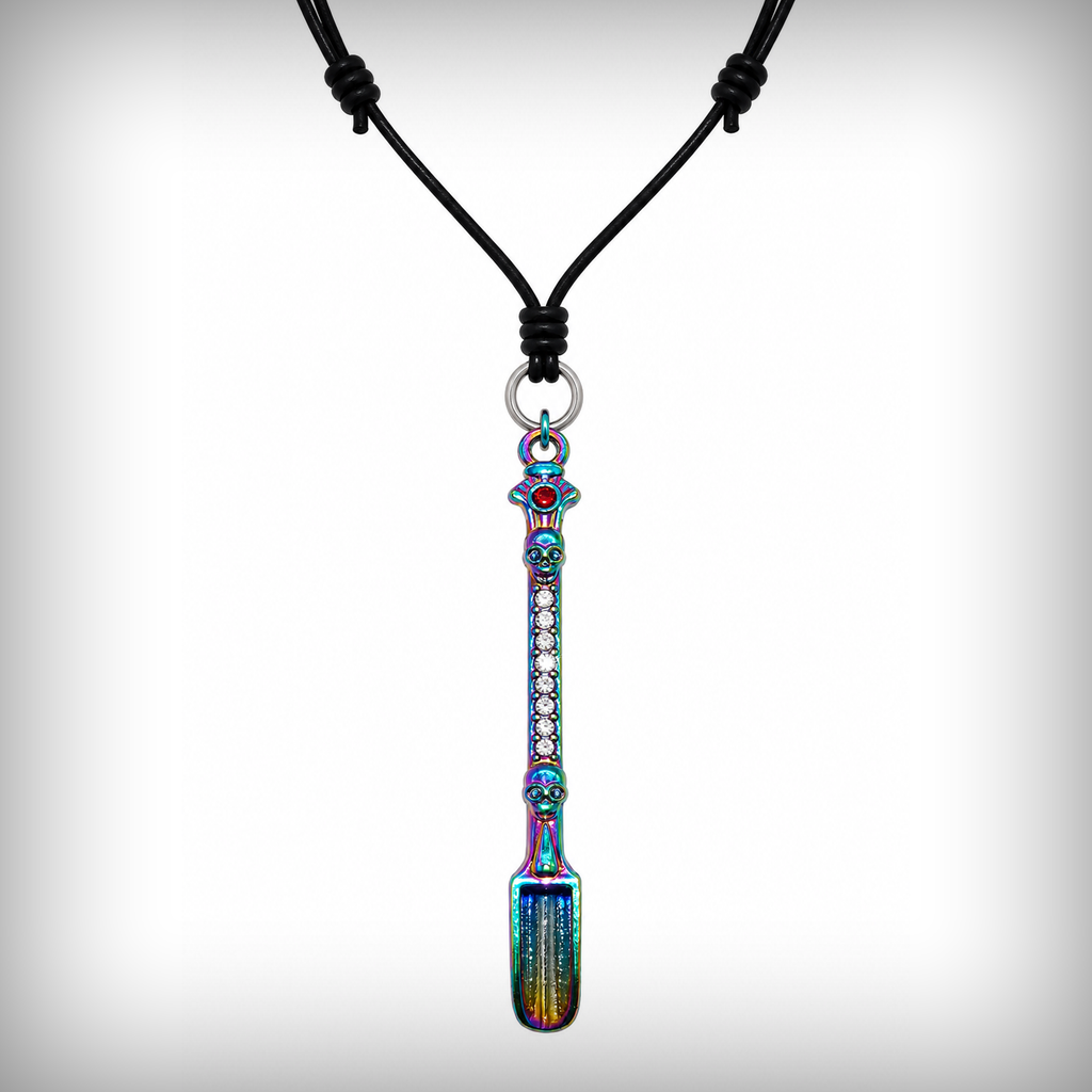 Rainbow Digger Pendant Necklace on adjustable black cord with stainless steel split ring