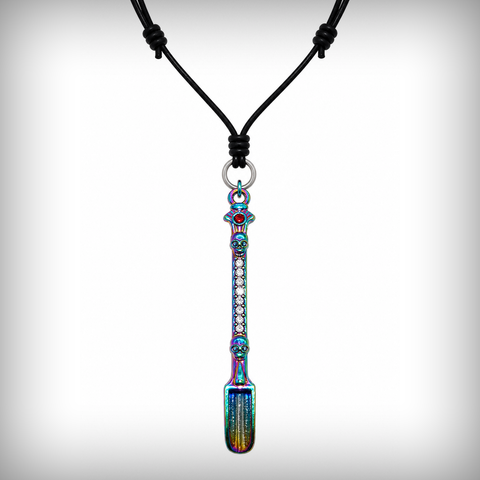 Rainbow Digger Pendant Necklace on adjustable black cord with stainless steel split ring