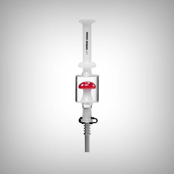 Rear view of Human Grade mushroom nectar collector with red mushroom perc and steel tip