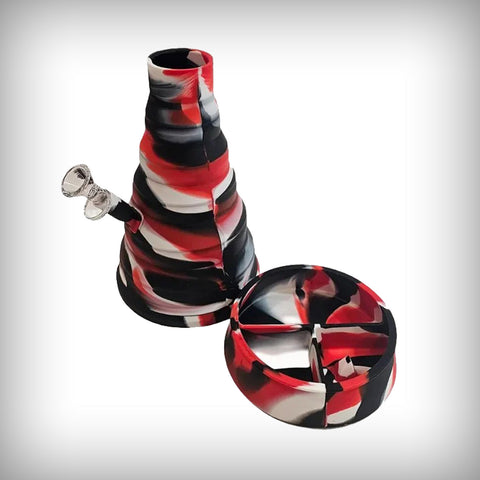 Red Wolf Grinders Collapsing Water Pipe shown expanded beside its collapsed base section