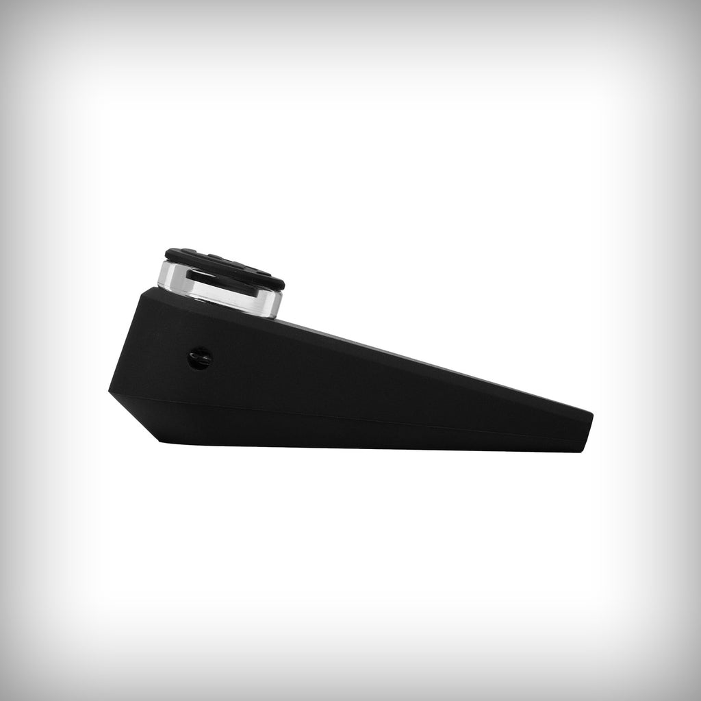 Side profile of black Softglass Token Hand Pipe with removable glass bowl