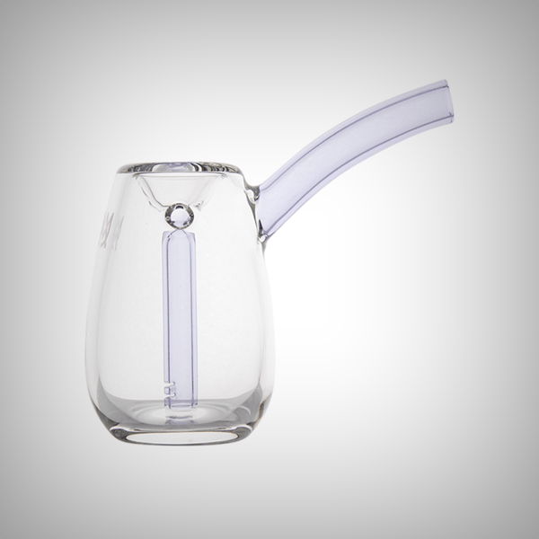 Small glass bubbler pipe with rounded bulb chamber