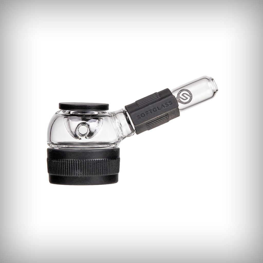Softglass Core Hand Pipe in Onyx with black silicone accents