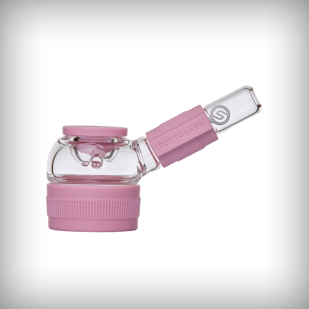 Softglass Core Hand Pipe in Rose with pink silicone accents
