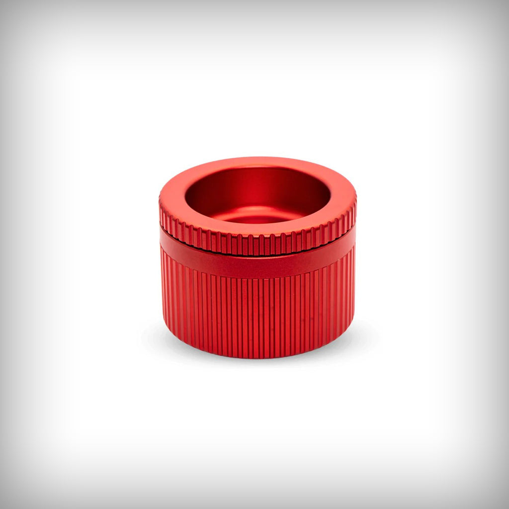 Stache Grynder 360 aluminum grinder in red finish