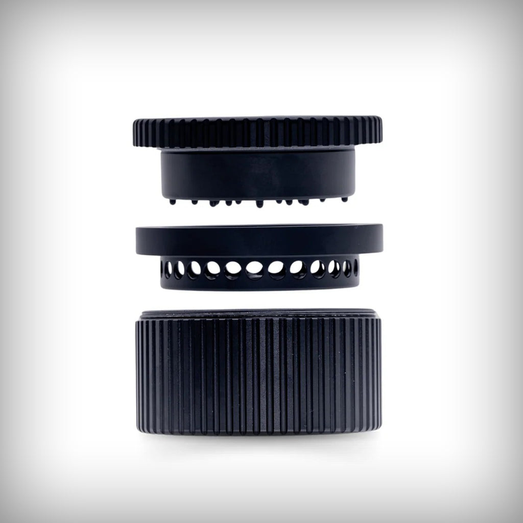 Stache Grynder 360 three-piece grinder shown separated from the side