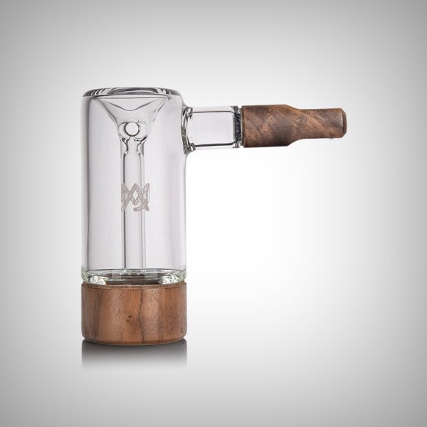 Steamboat Bubbler side view showing glass body and walnut side accent