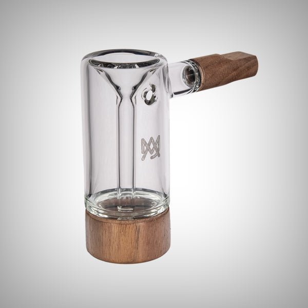 Steamboat Bubbler three-quarter view with borosilicate glass body and walnut side accent