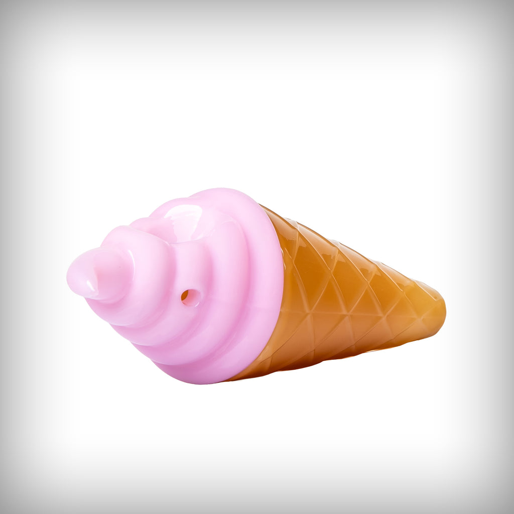 Strawberry BIGFUN! Ice Cream Hand Pipe shown horizontally from the front and side