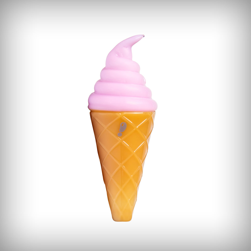 Strawberry BIGFUN! Ice Cream Hand Pipe upright with cone-patterned glass detail visible
