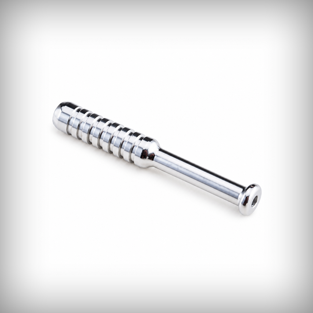 The Mill polished silver grooved metal one hitter pipe