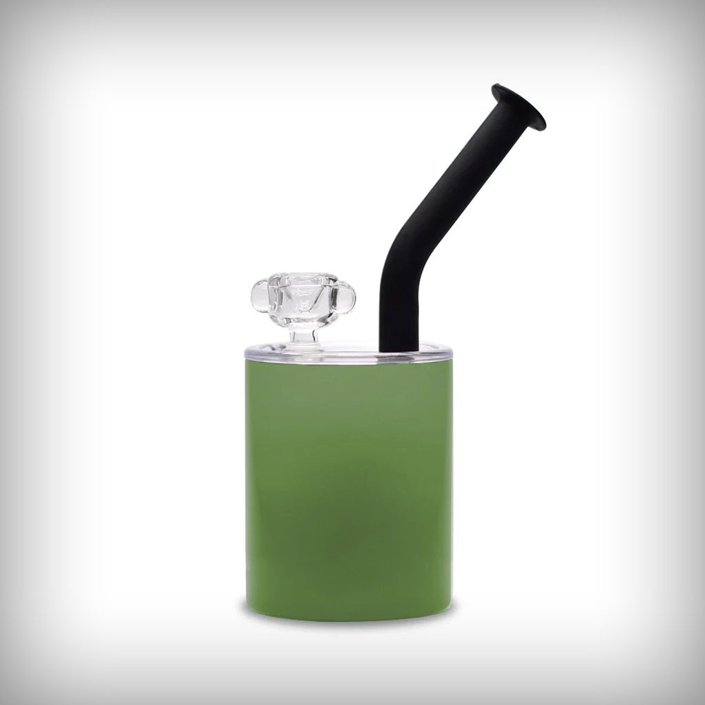 The Shield Micro by Polar Blast in satin OD Green with black mouthpiece and glass bowl
