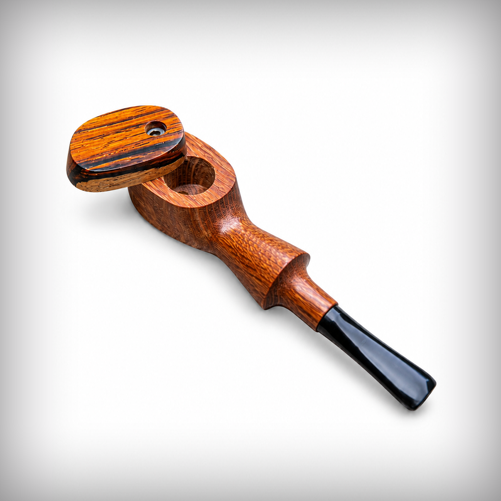 Timber Twist wooden pipe with closed swivel lid showing natural wood grain