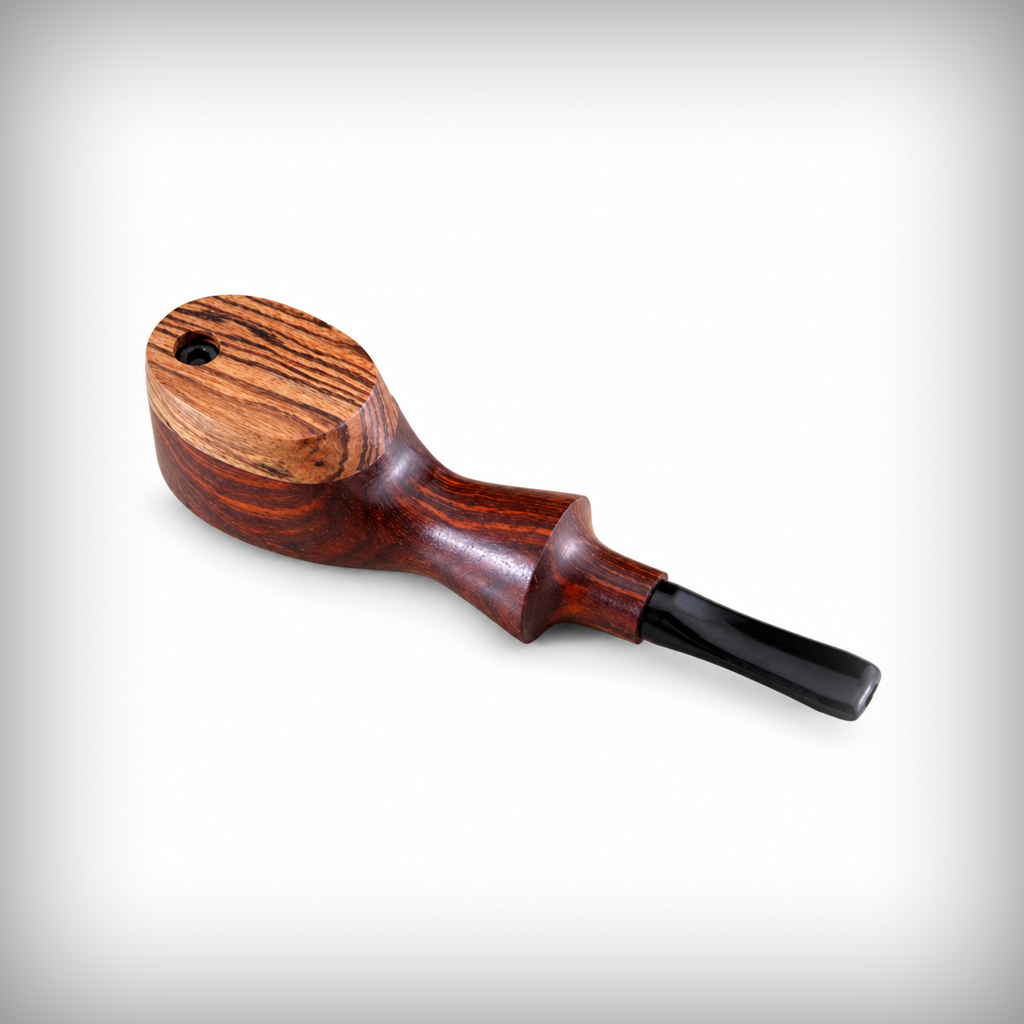 Timber Twist wooden pipe with swivel lid closed, shown from the side