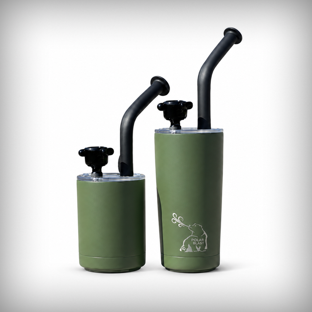 Two The Shield by Polar Blast OD Green tumbler water pipes in different sizes