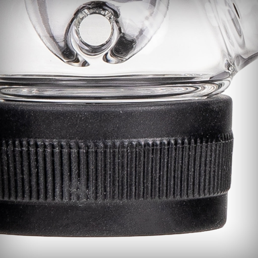 Underside of Onyx Softglass Core Hand Pipe with silicone cover stowed in base