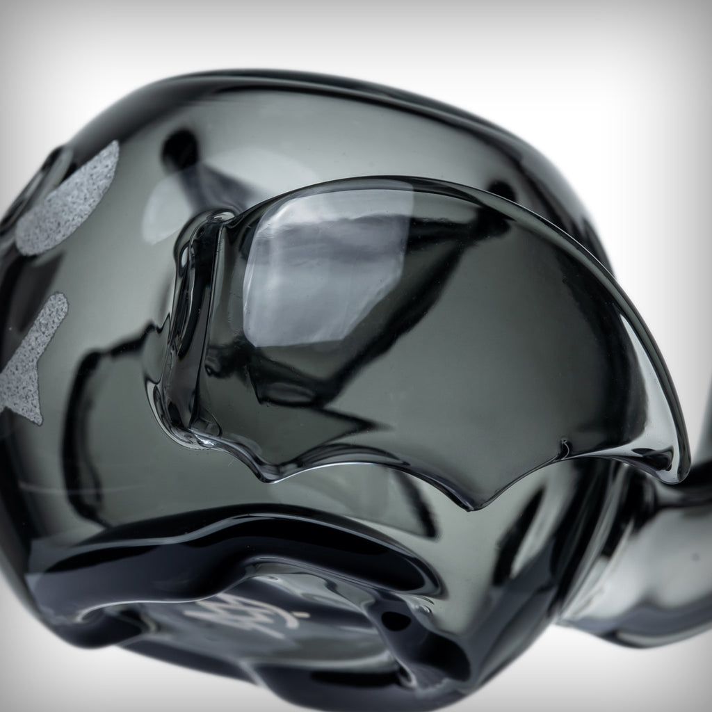 Underside view of the MJ Arsenal Bat Hand Pipe showing the rounded glass base