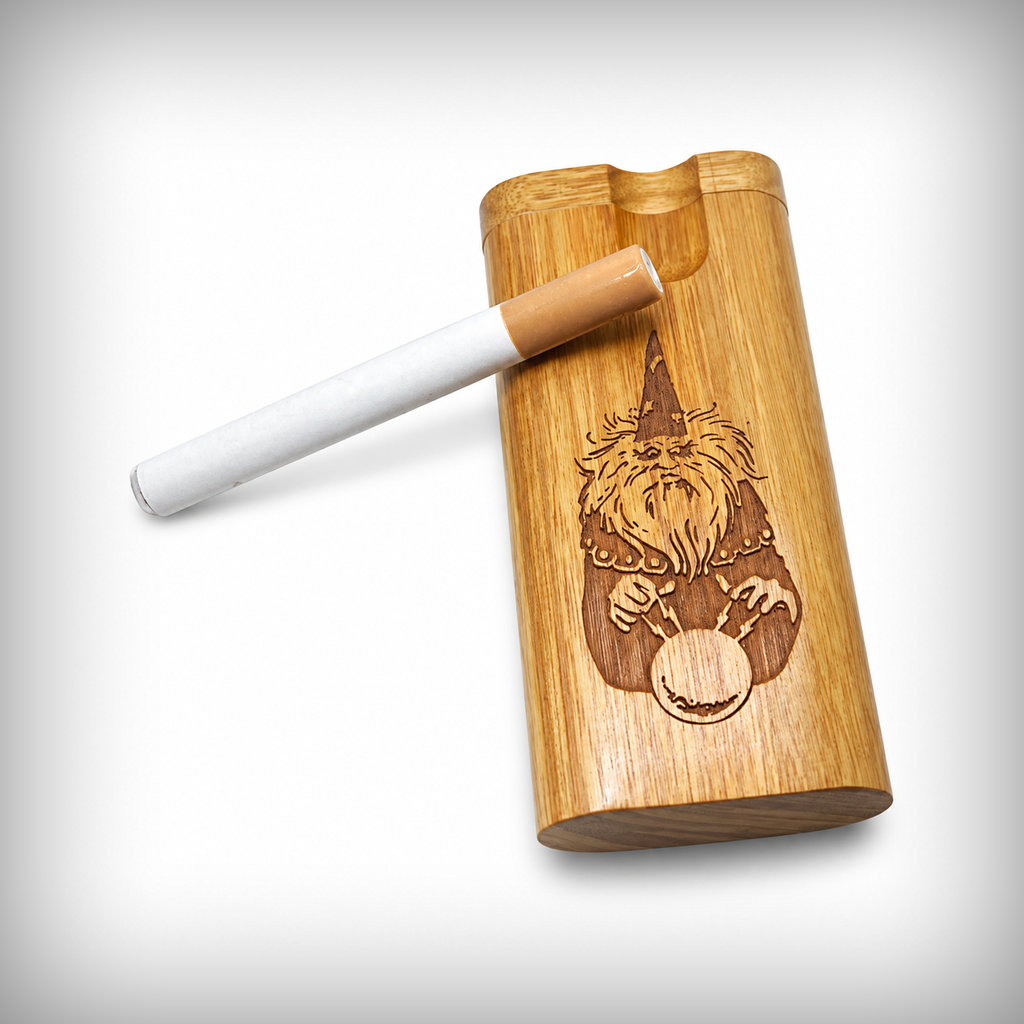 Wooden dugout with one-hitter positioned at the top