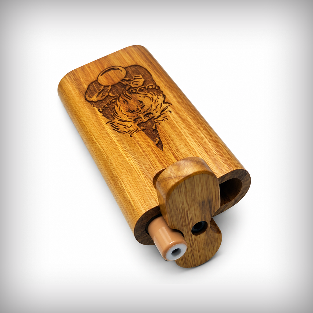 Wooden dugout with swivel top and open storage compartments