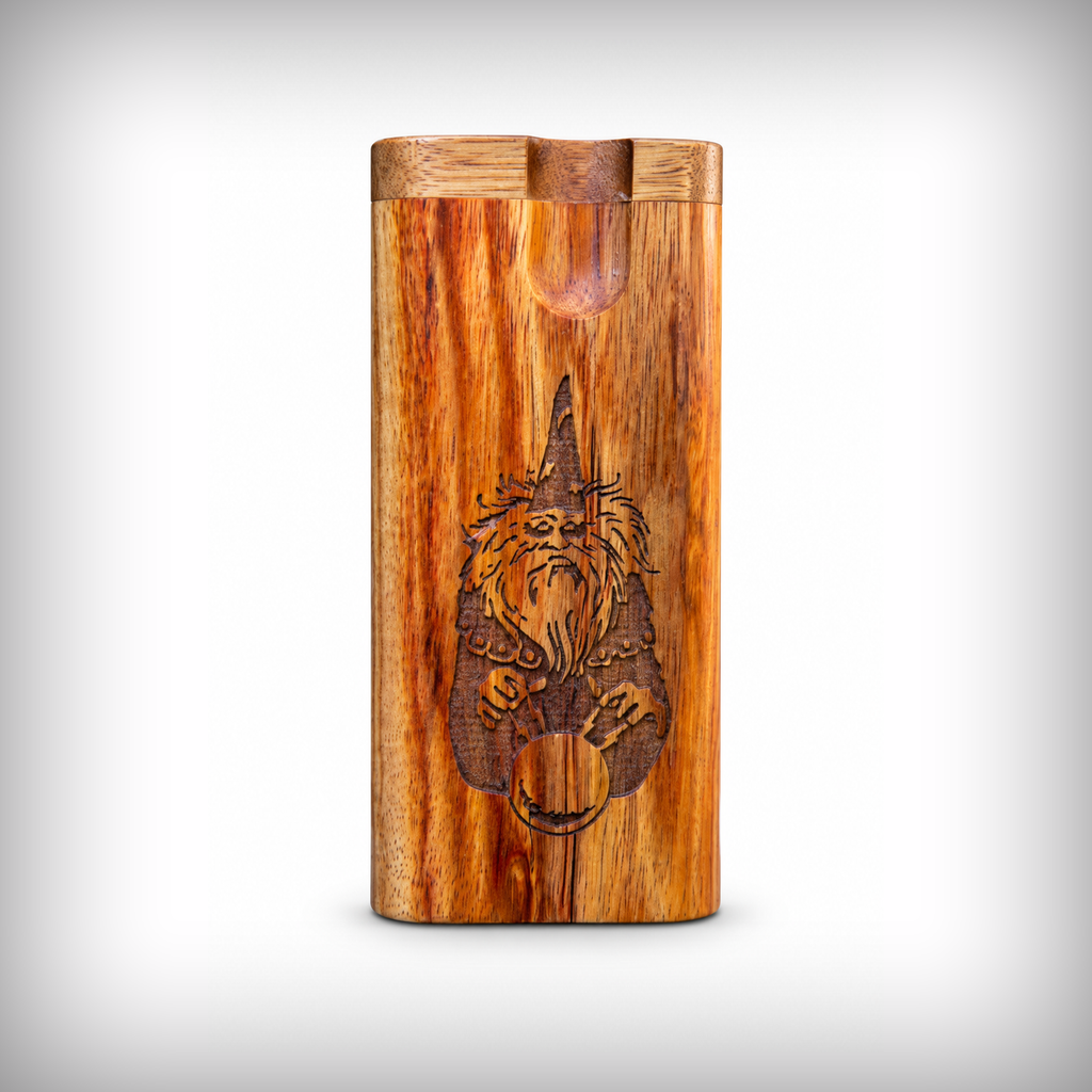 Wooden swivel-top dugout with laser-engraved Wizard design