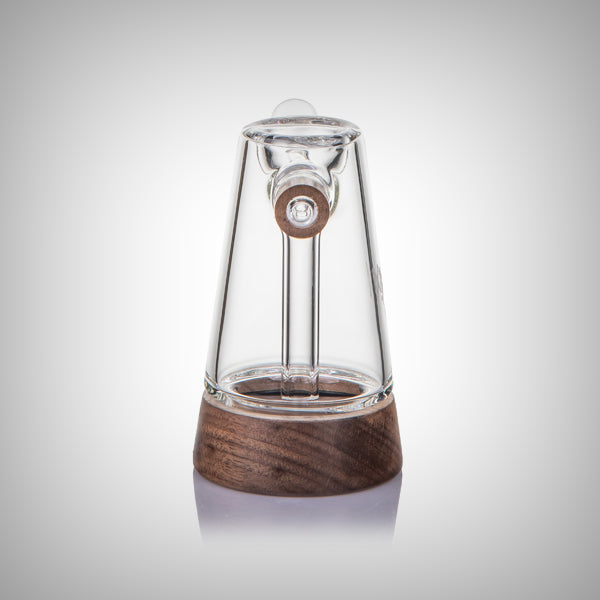 Small glass bubbler featuring walnut wood details