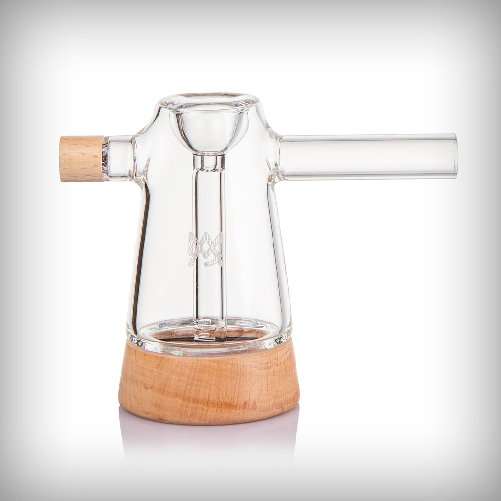 MJ Arsenal Mesa Bubbler – Compact Glass Bubbler with Walnut Accents