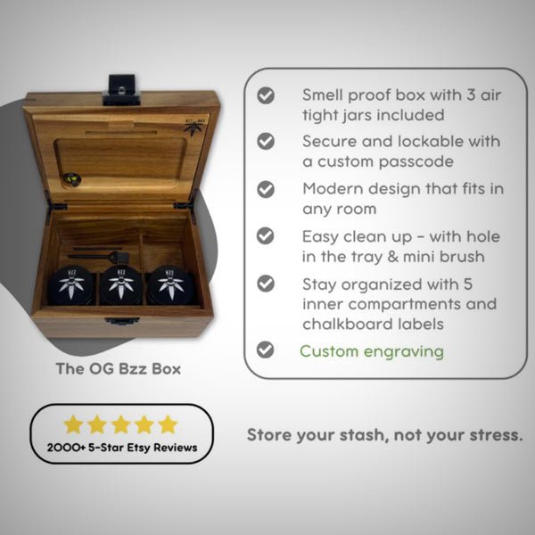 OG Bzz Box - Large Wooden Stash Box (9" x 7" x 6") by Bzz Box | Storage Solutions | 421Store online smoke shop