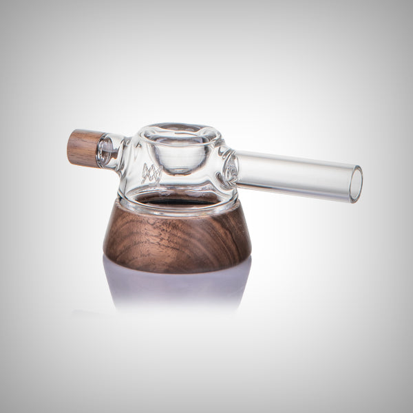 Compact glass pipe with walnut wood accents