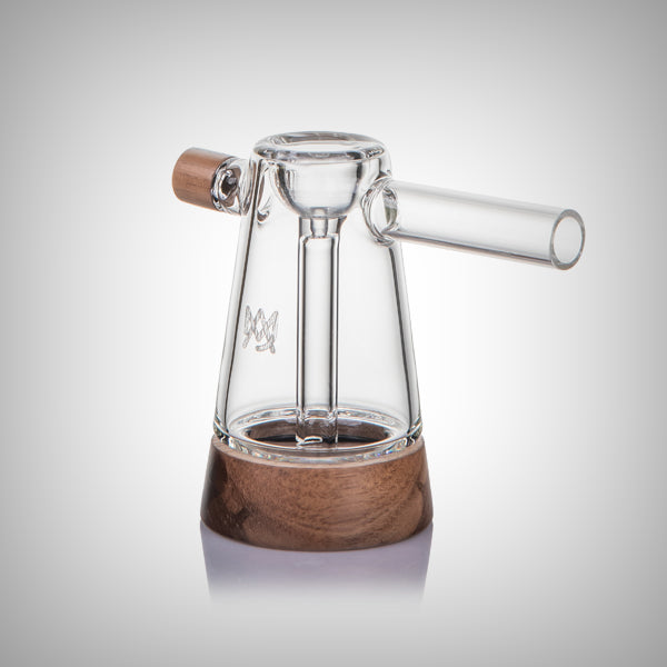 Handheld glass water pipe with black walnut accents
