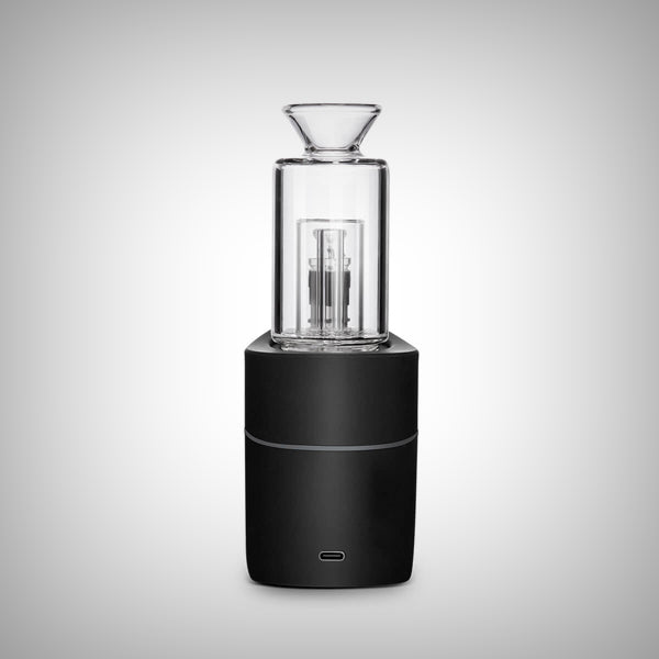 Black VLAB Halo V2 Smart E-Rig with clear glass water bubbler and tethered cap